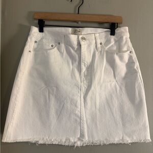 J.Crew White Denim Mini Skirt Size 30 Frayed Hem Cotton Blend